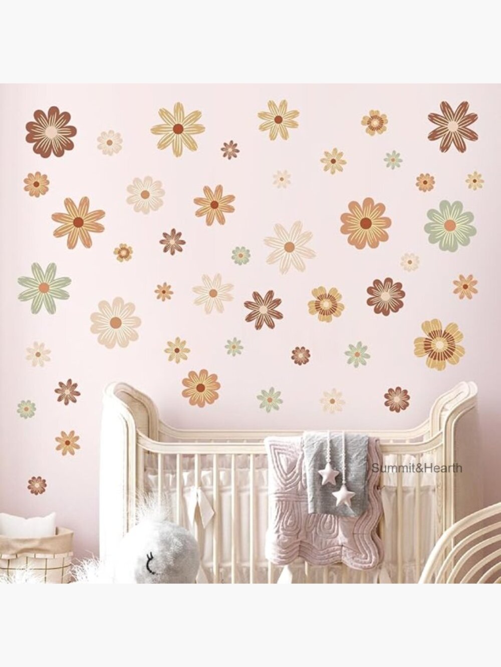 8-Sheet Daisy Floral Wall Stickers, PVC Material, Waterproof Nursery Decor